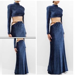 NWT Bronx & Banco Cleopatra Velvet Crop Top and Maxi Skirt Navy Size XS